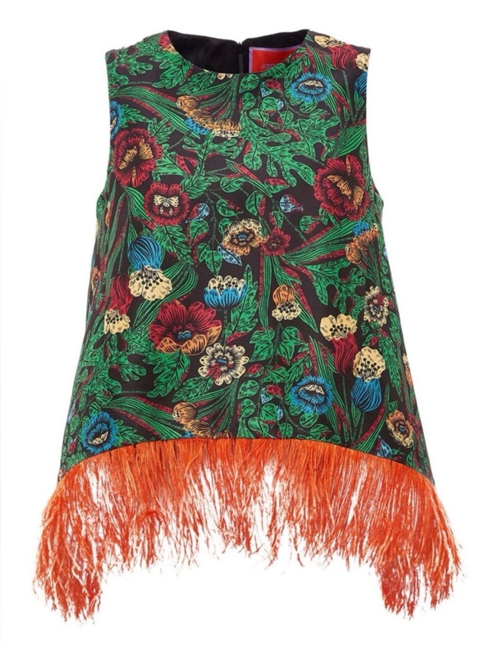 La DoubleJ La Scala Top in Night Garden Faille Floral w/ Feather Trim size S
